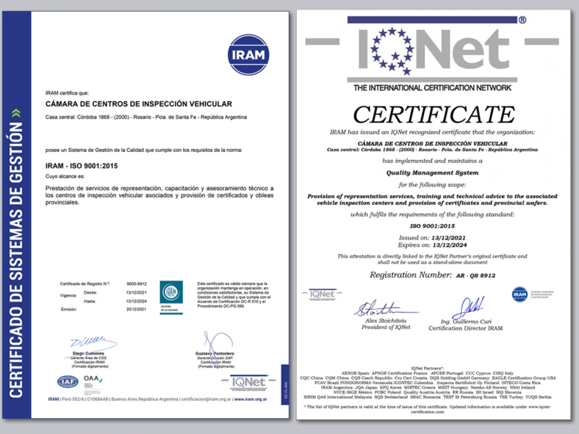 CCIV recibió el Certificado de Sistemas de Gestión IRAM – ISO 9001:2015